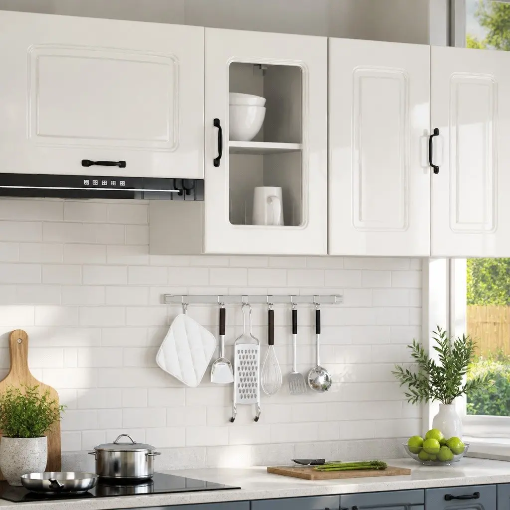 Kitchen Wall Cabinet Glass Door White High Gloss Engineered Wood