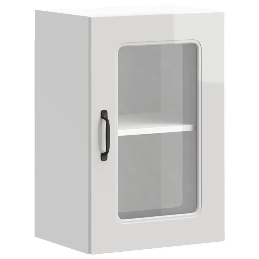 Kitchen Wall Cabinet Glass Door White High Gloss Engineered Wood