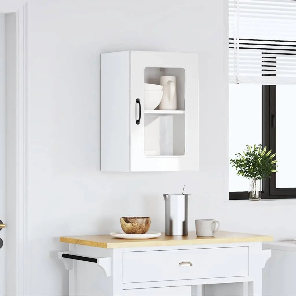 Kitchen Wall Cabinet Glass Door White High Gloss Engineered Wood