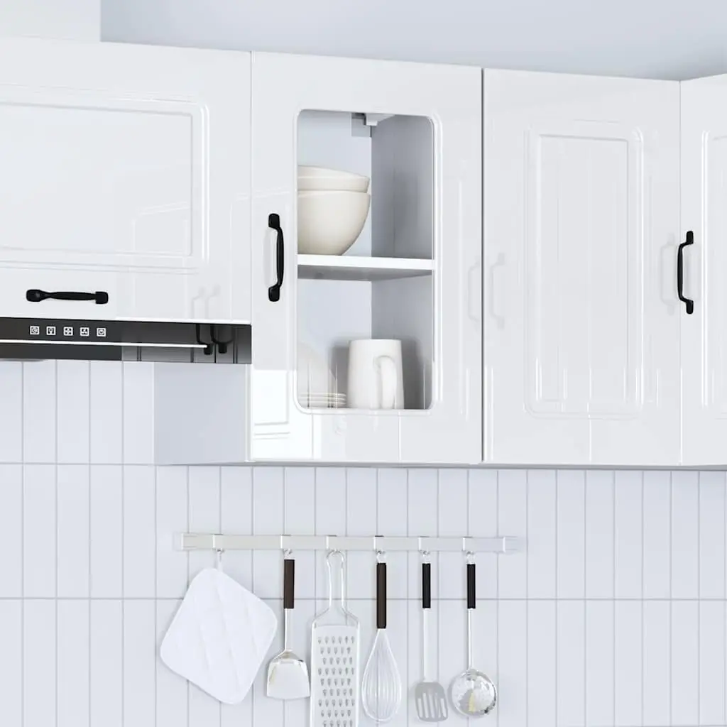 Kitchen Wall Cabinet Glass Door White High Gloss Engineered Wood