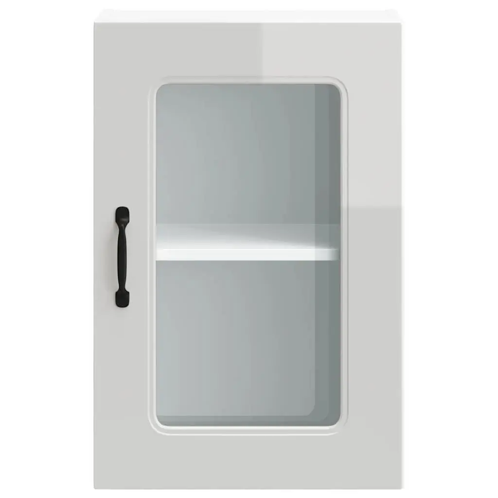 Kitchen Wall Cabinet Glass Door White High Gloss Engineered Wood