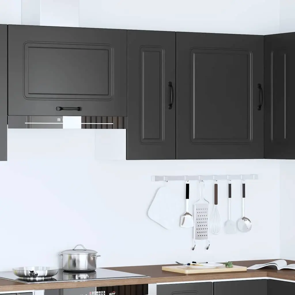 Engineered Wood Kitchen Cabinet Black Wall Storage Cupboard Unit