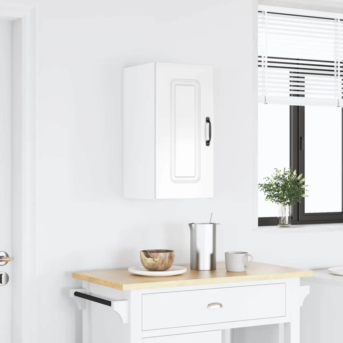 Kitchen Wall Cabinet White High Gloss Engineered Wood Storage Cupboard Door