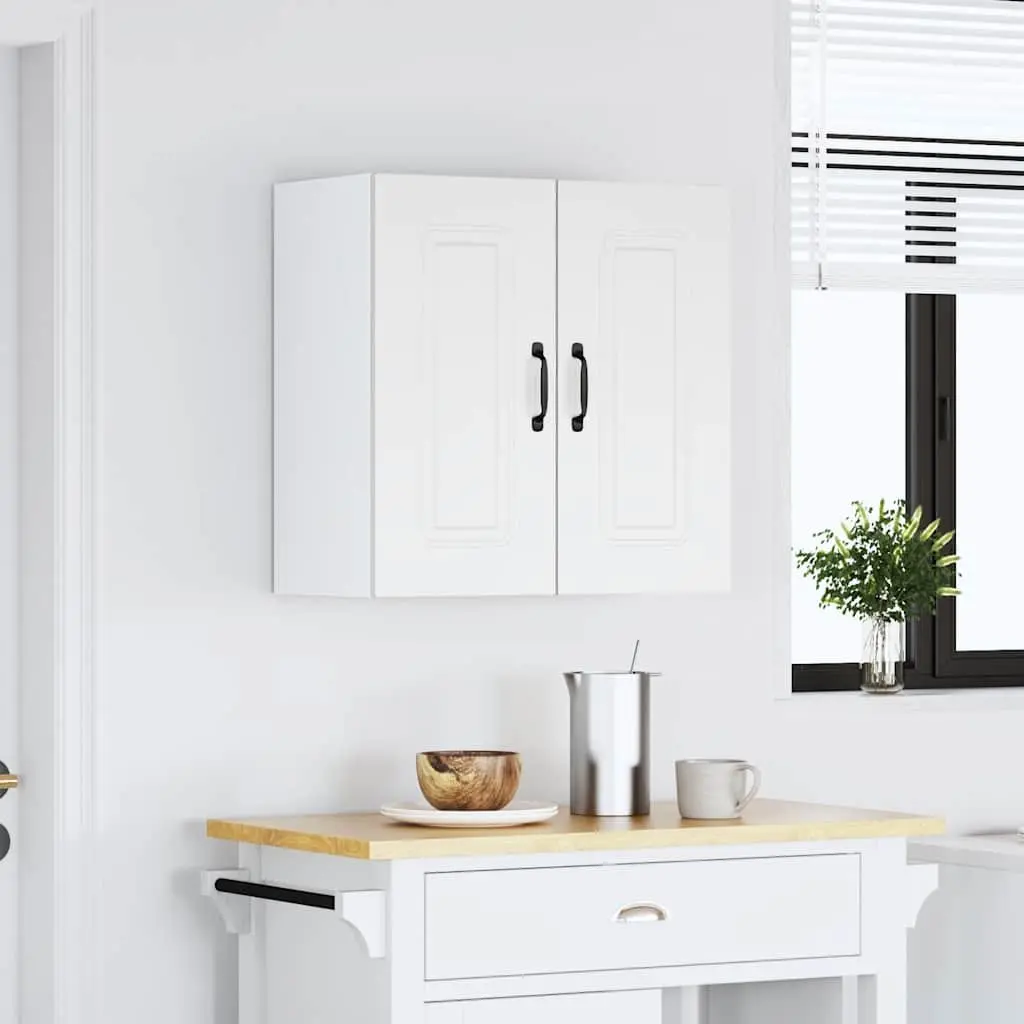 White Engineered Wood Kitchen Wall Cabinet with Doors
