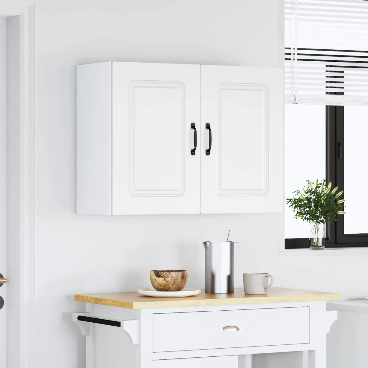 Wall Cabinet White Engineered Wood Kitchen Storage Organiser Space Saver