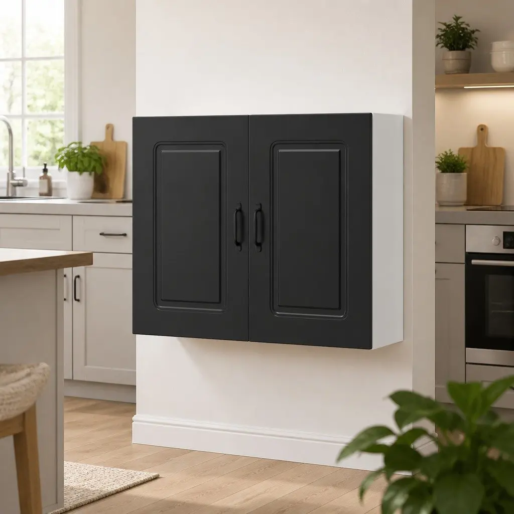 Black Engineered Wood Kitchen Wall Cabinet Organizer