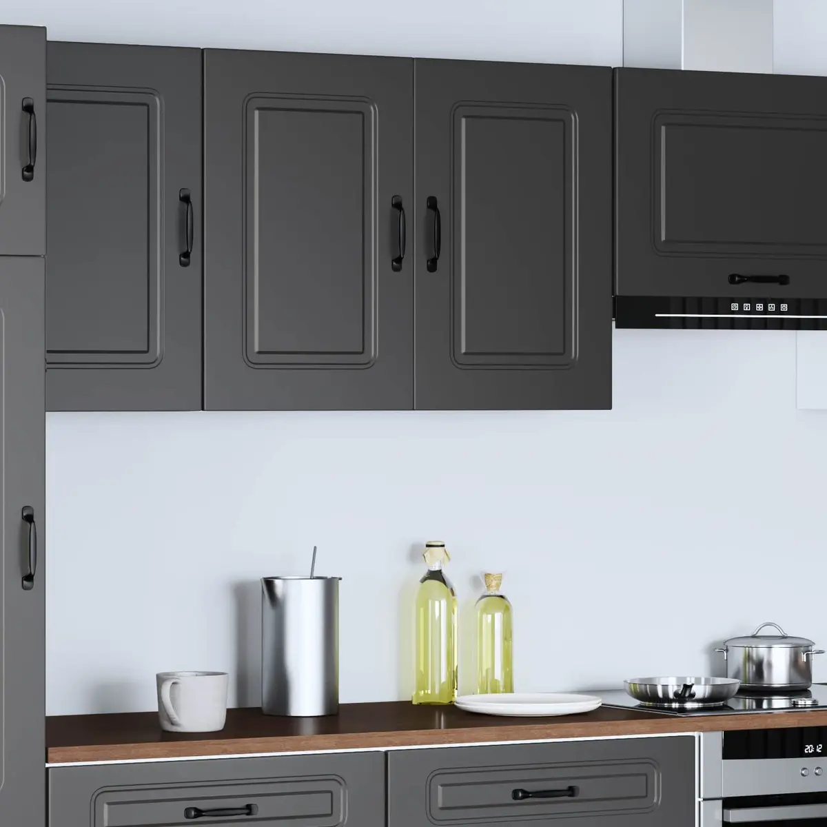 Black Engineered Wood Kitchen Wall Cabinet Organizer