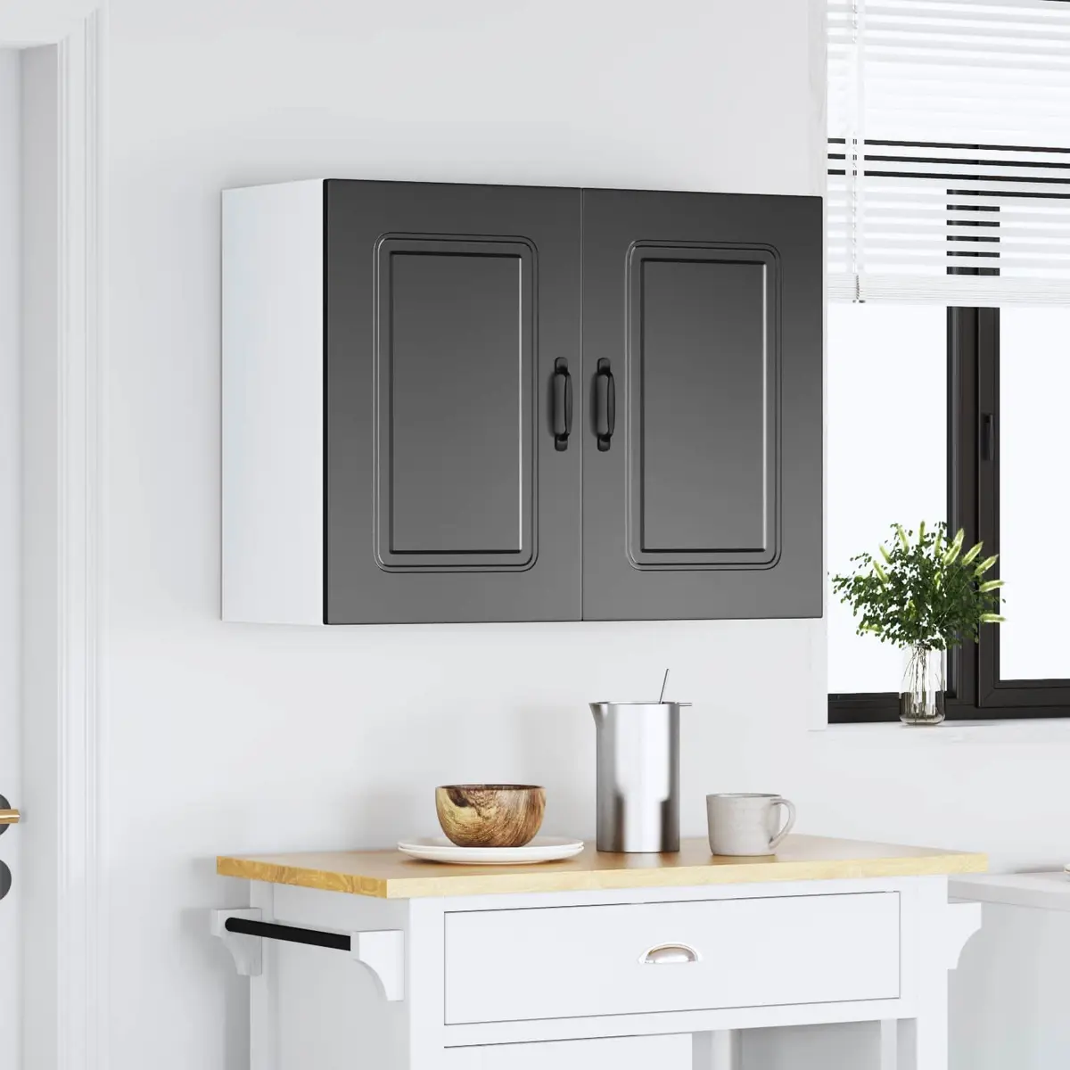 Black Engineered Wood Kitchen Wall Cabinet Organizer