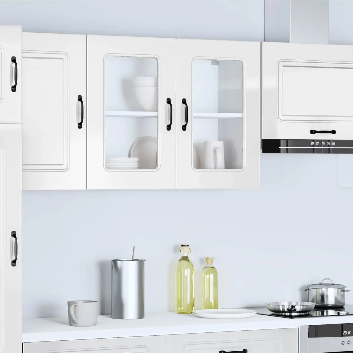 High Gloss White Kitchen Wall Cabinet with Glass Door