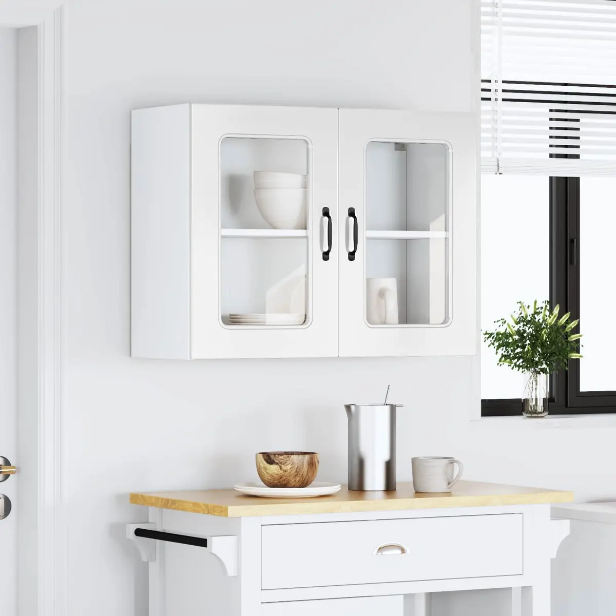 High Gloss White Kitchen Wall Cabinet with Glass Door
