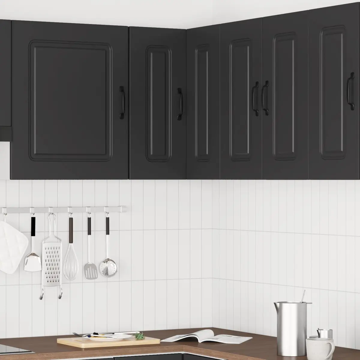 Corner Kitchen Wall Cabinet Black Engineered Wood Organizer