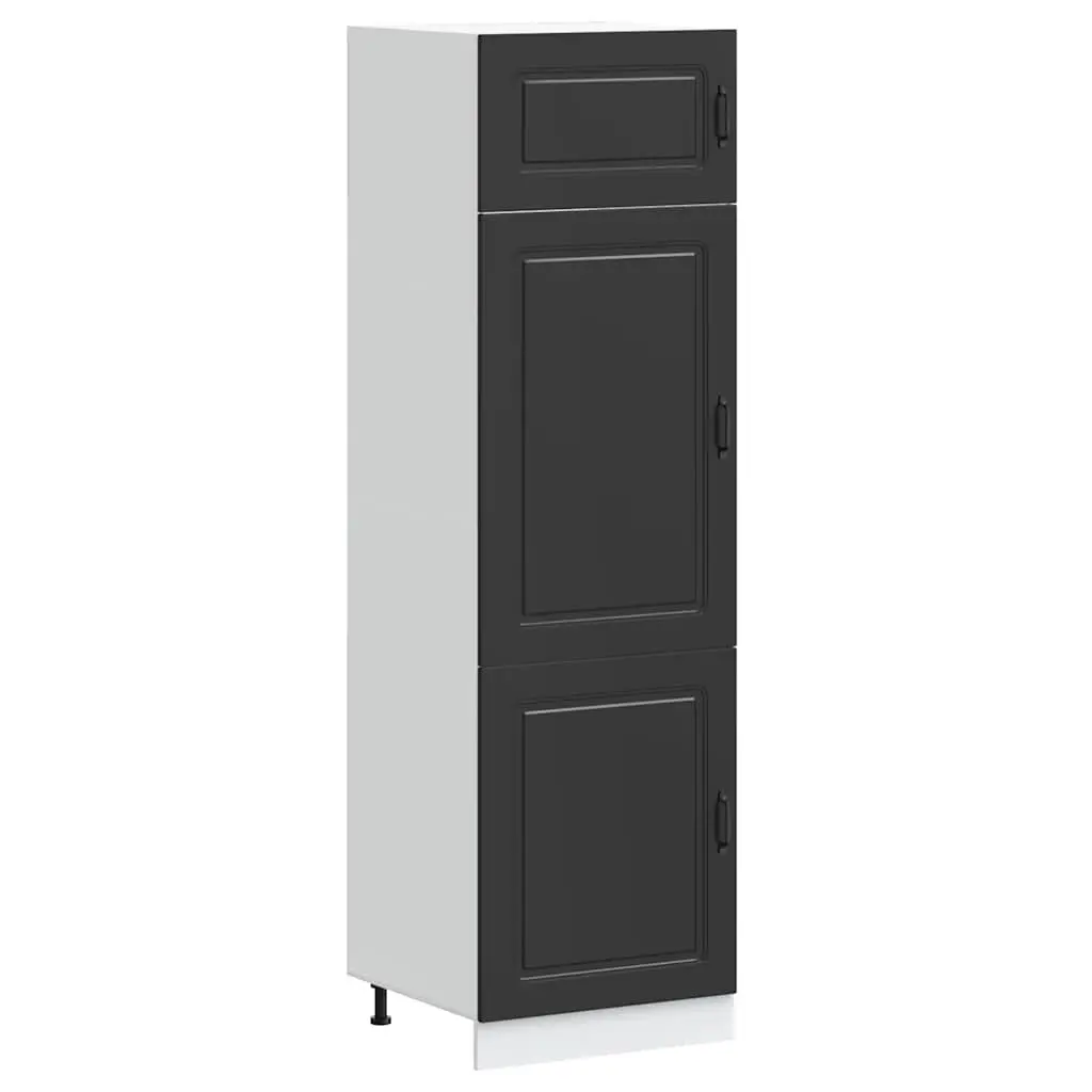 Kitchen Cabinet Black Engineered Wood Adjustable Feet Storage Doors