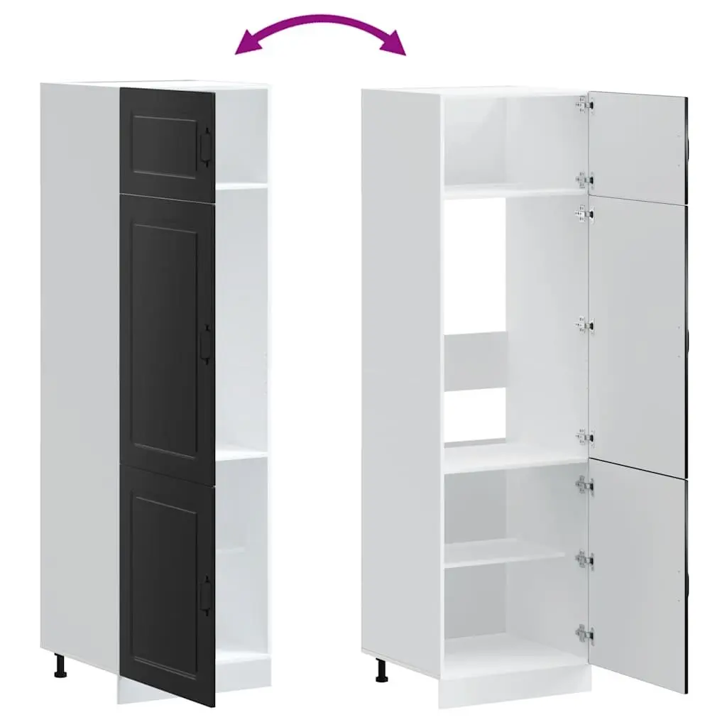 Kitchen Cabinet Black Engineered Wood Adjustable Feet Storage Doors