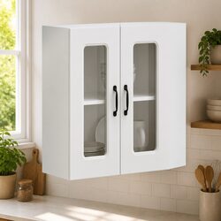 White Engineered Wood Kitchen Wall Cabinet with Glass Door