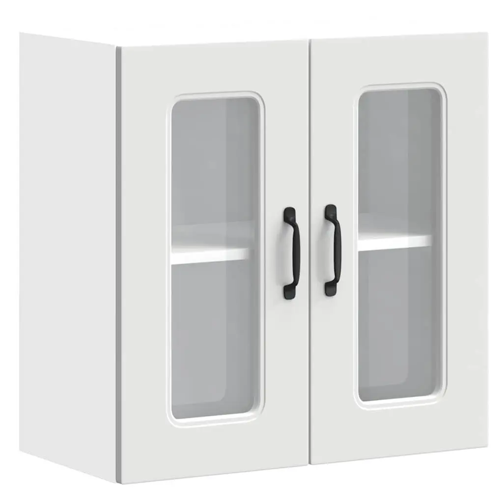 White Engineered Wood Kitchen Wall Cabinet with Glass Door