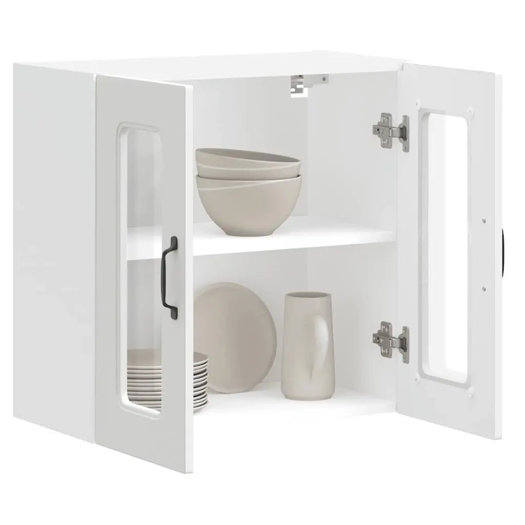 White Engineered Wood Kitchen Wall Cabinet with Glass Door