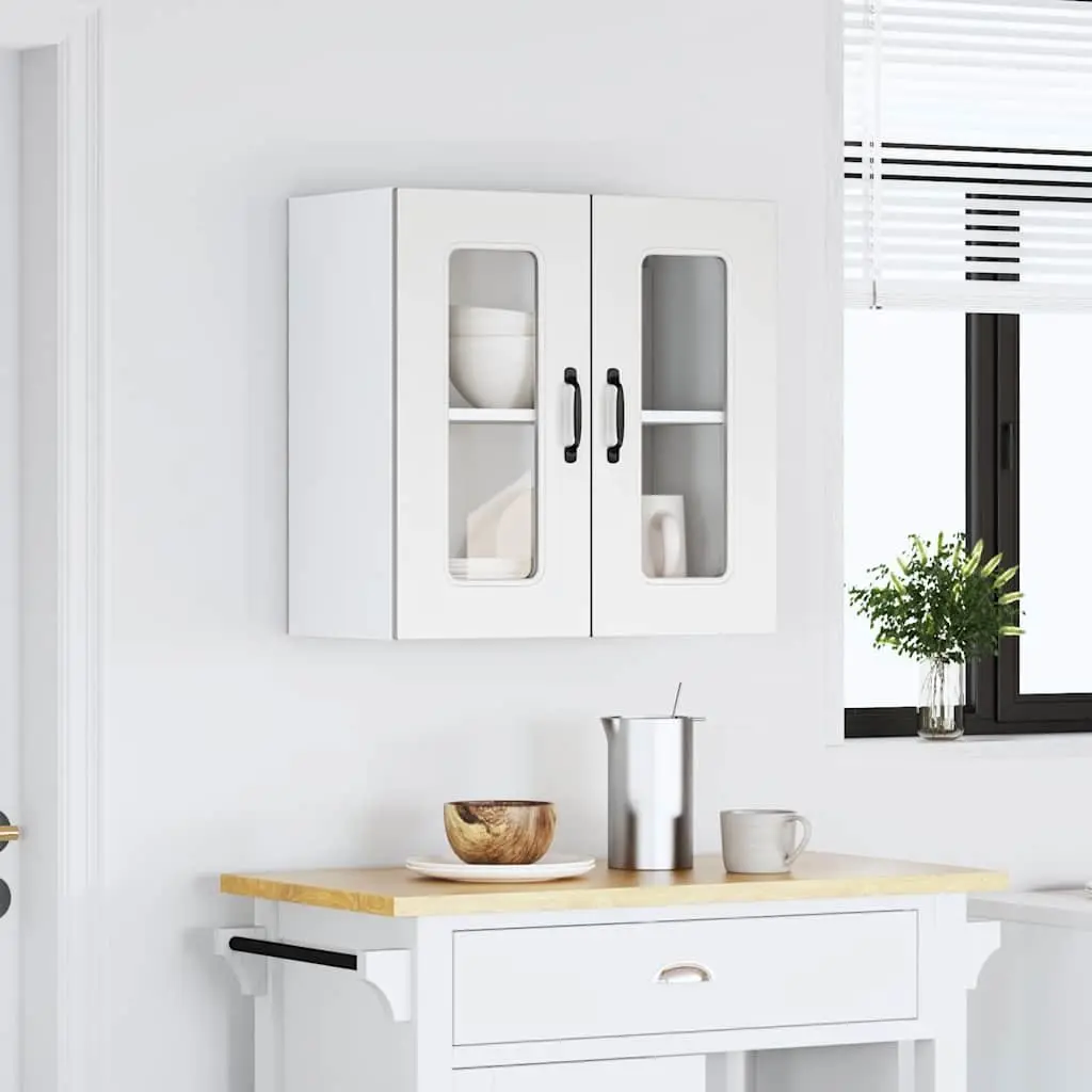 White Engineered Wood Kitchen Wall Cabinet with Glass Door