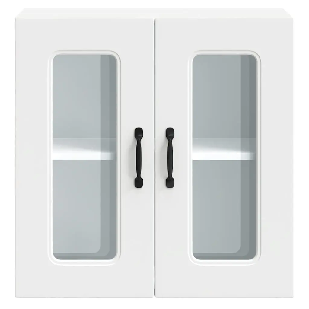 White Engineered Wood Kitchen Wall Cabinet with Glass Door