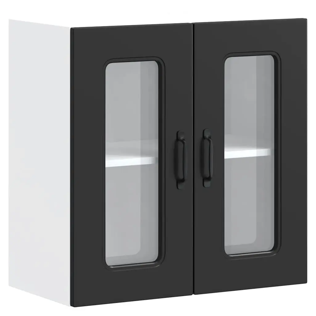 Kitchen Cabinet Wall-Mounted Black Glass Door Engineered Wood Storage Unit