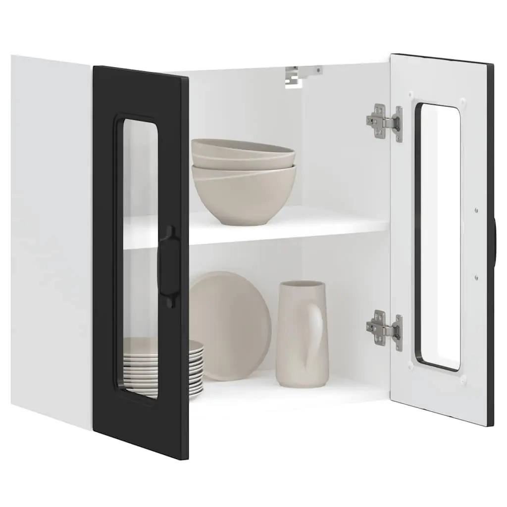 Kitchen Cabinet Wall-Mounted Black Glass Door Engineered Wood Storage Unit