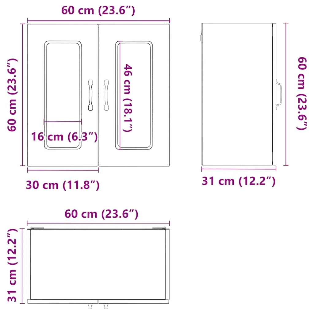Kitchen Cabinet Wall-Mounted Black Glass Door Engineered Wood Storage Unit