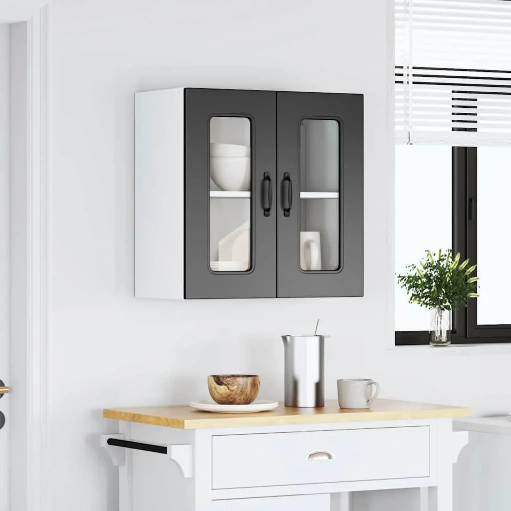 Kitchen Cabinet Wall-Mounted Black Glass Door Engineered Wood Storage Unit