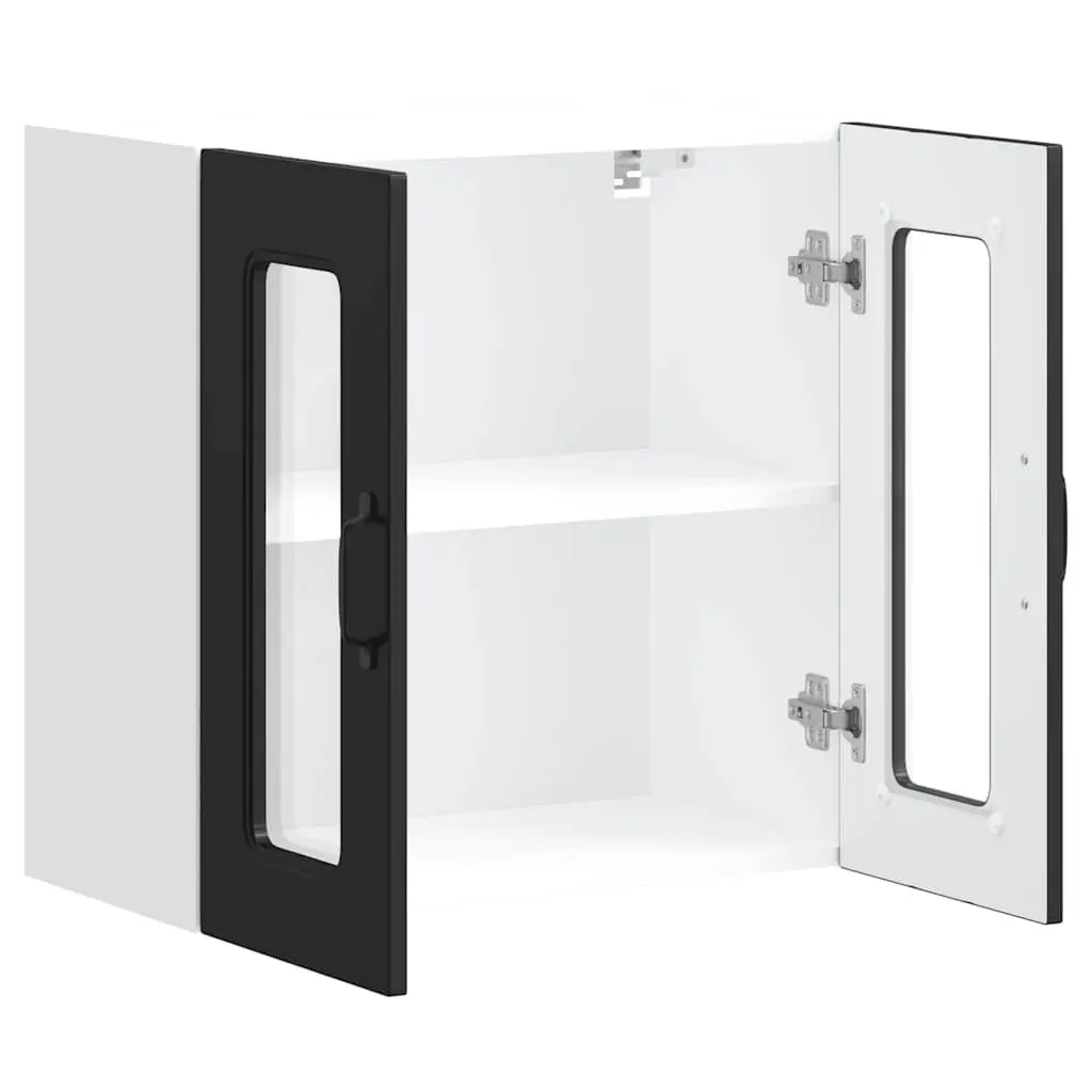 Kitchen Cabinet Wall-Mounted Black Glass Door Engineered Wood Storage Unit