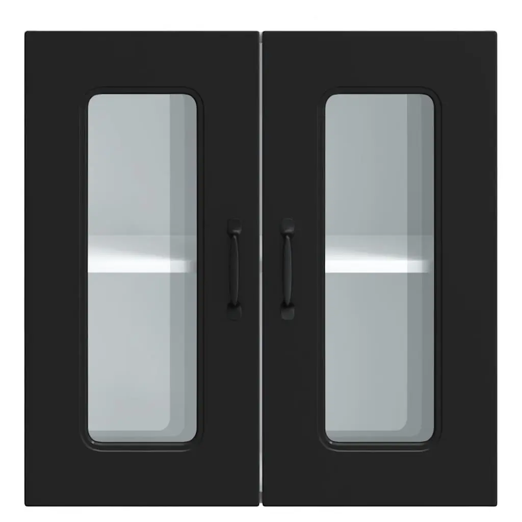 Kitchen Cabinet Wall-Mounted Black Glass Door Engineered Wood Storage Unit