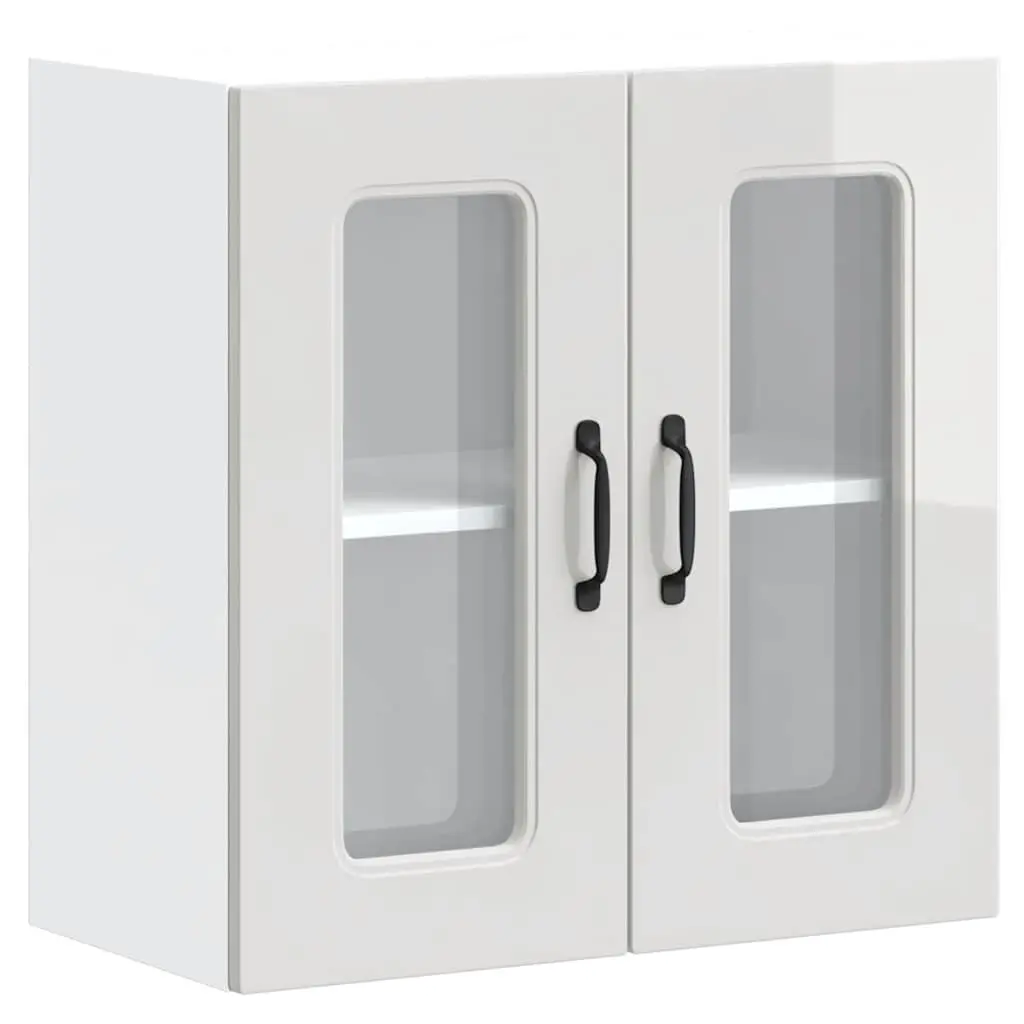 Glass Door Kitchen Wall Cabinet White Engineered Wood Storage Unit