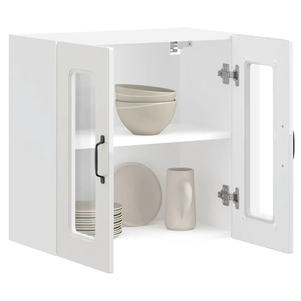 Glass Door Kitchen Wall Cabinet White Engineered Wood Storage Unit
