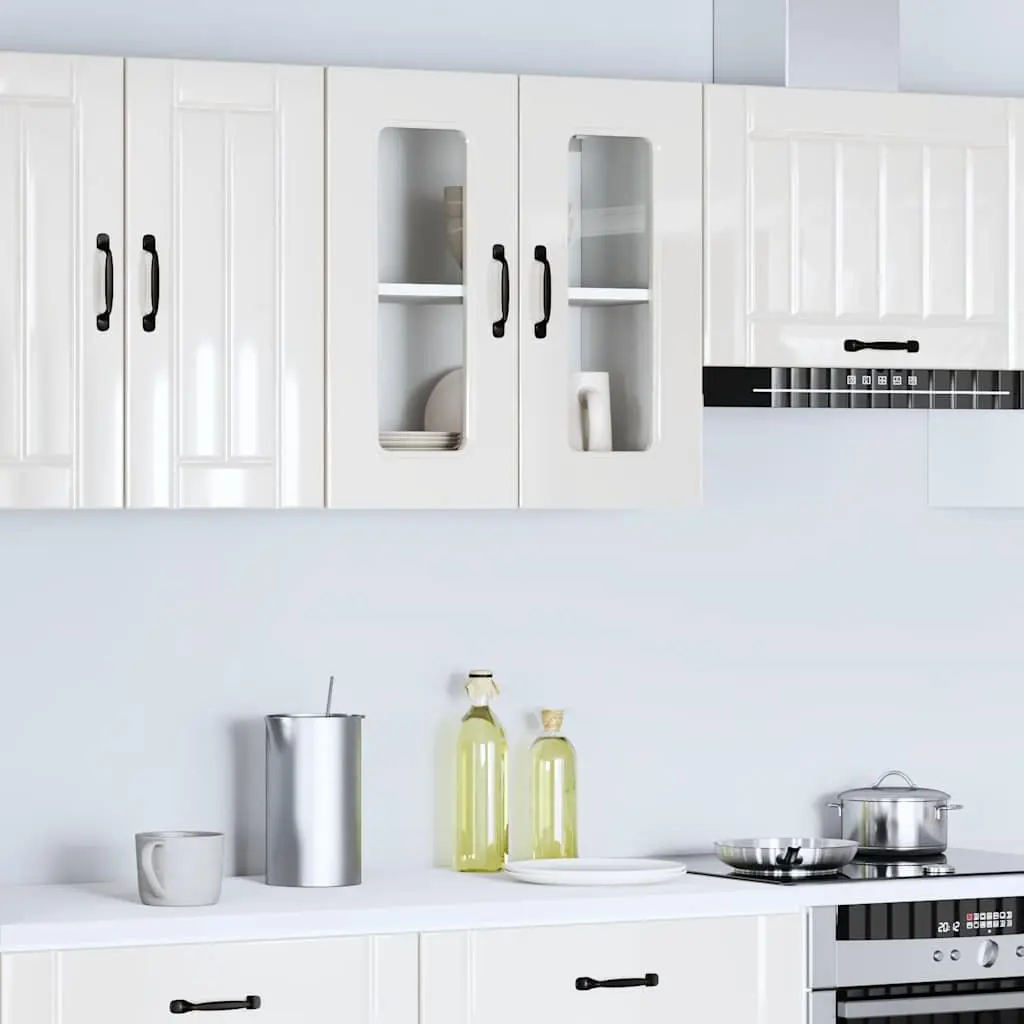 Glass Door Kitchen Wall Cabinet White Engineered Wood Storage Unit