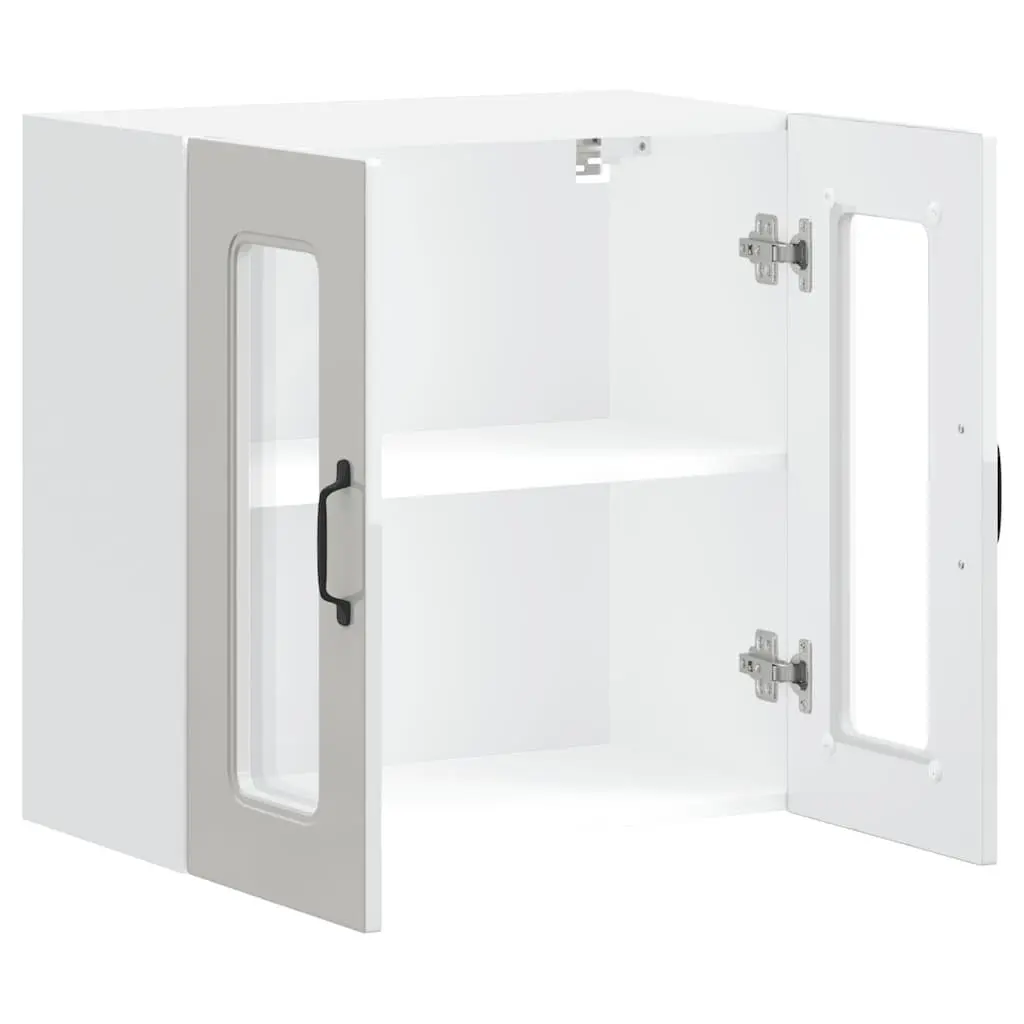 Glass Door Kitchen Wall Cabinet White Engineered Wood Storage Unit