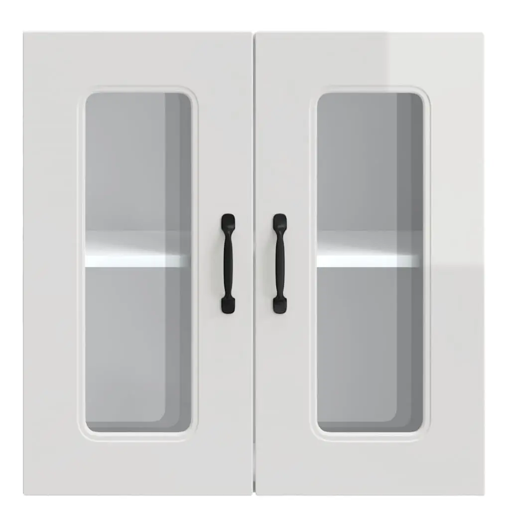 Glass Door Kitchen Wall Cabinet White Engineered Wood Storage Unit
