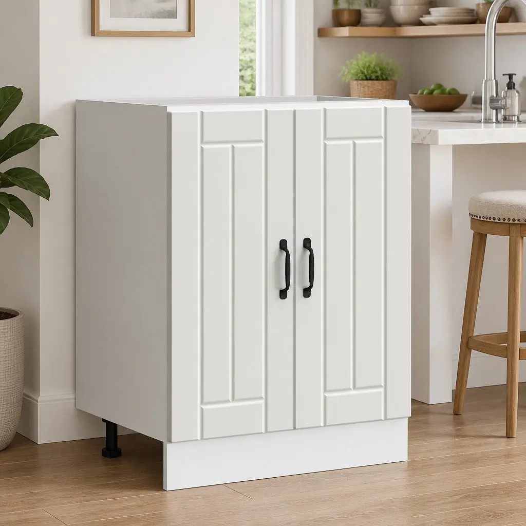 White Kitchen Sink Base Cabinet for Organised Storage