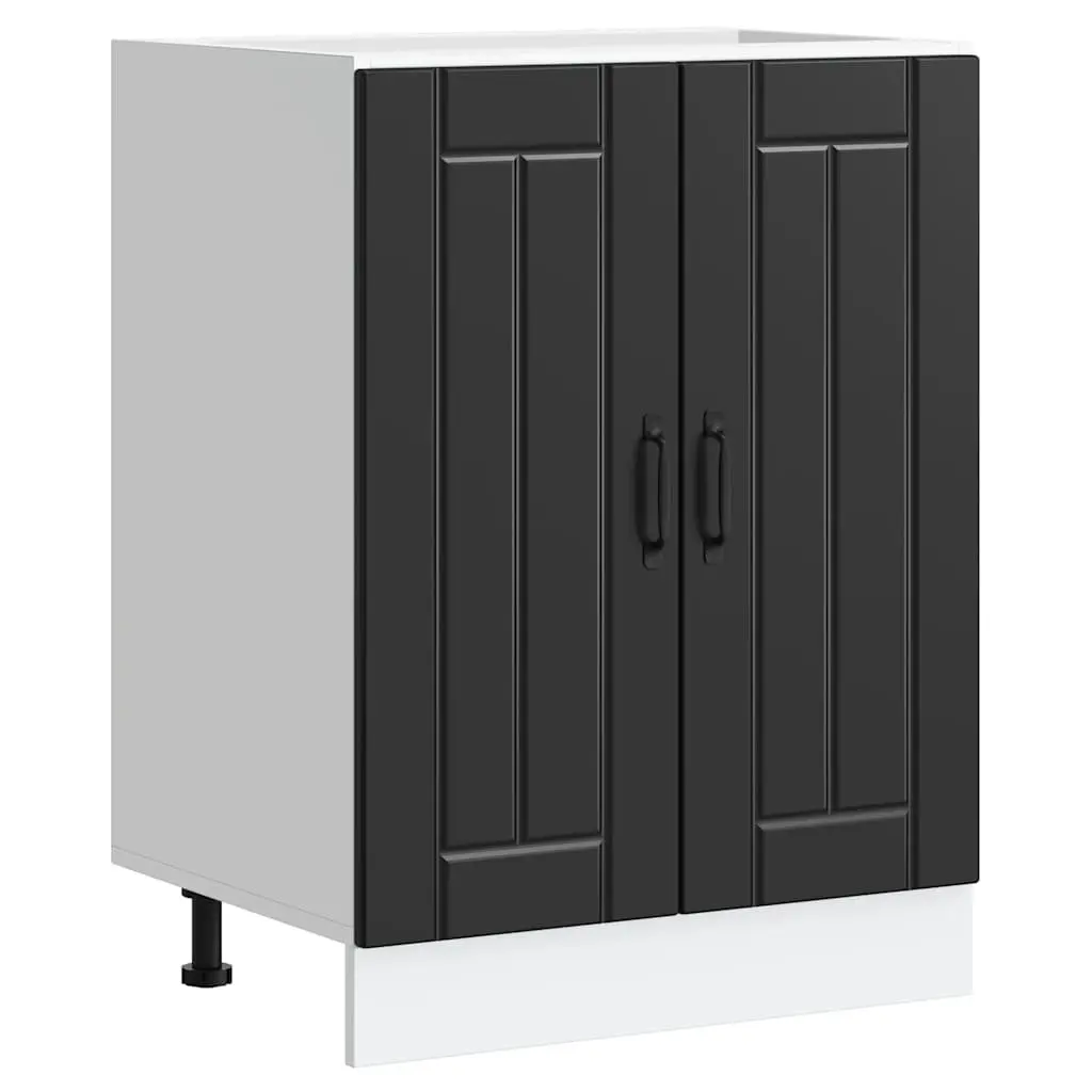 Black Kitchen Storage Cupboard Engineered Wood Sink Base Cabinet with Doors