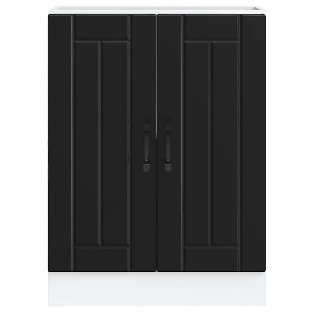 Black Kitchen Storage Cupboard Engineered Wood Sink Base Cabinet with Doors