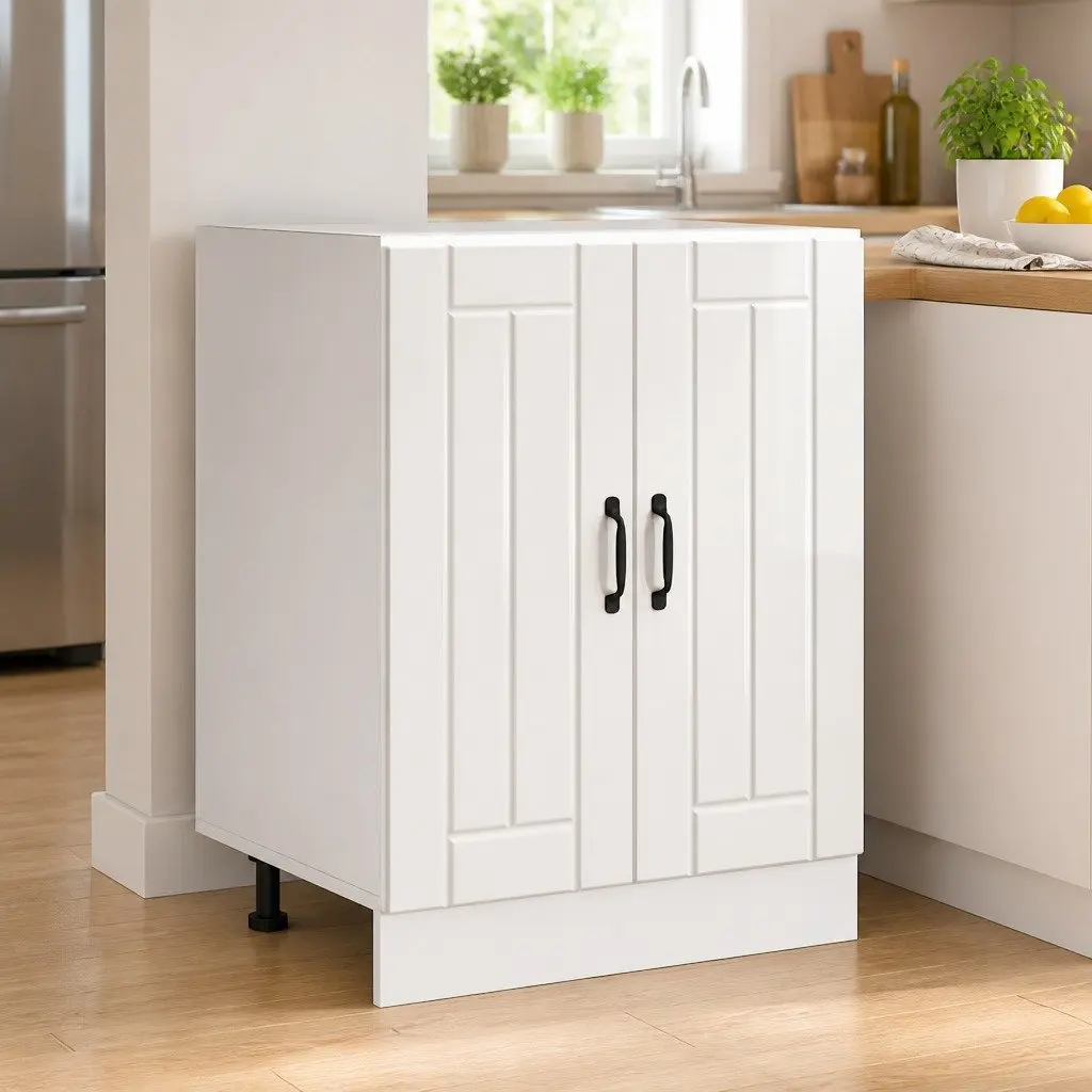 White High Gloss Kitchen Sink Base Cabinet for Storage