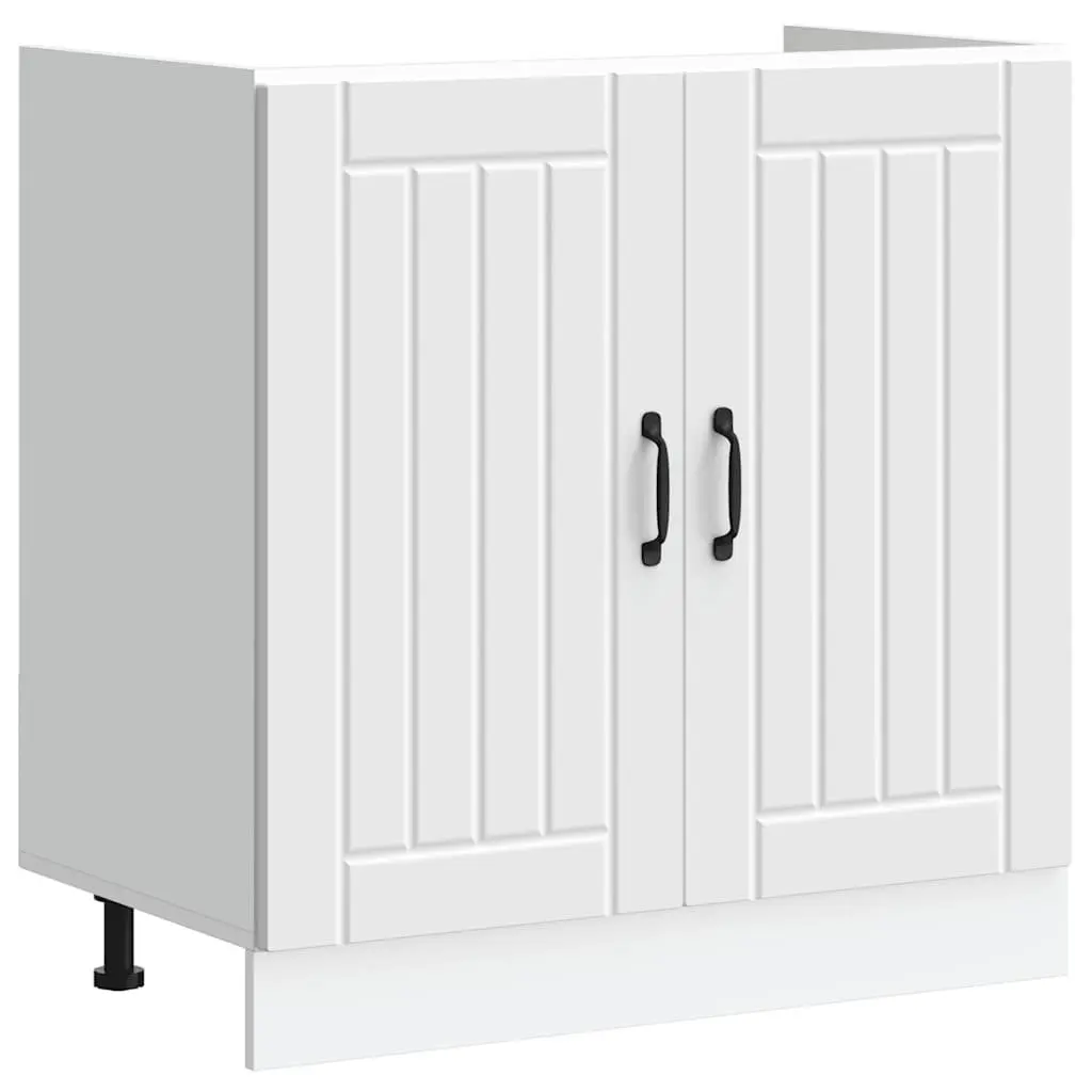 White Engineered Wood Sink Base Cabinet for Kitchens