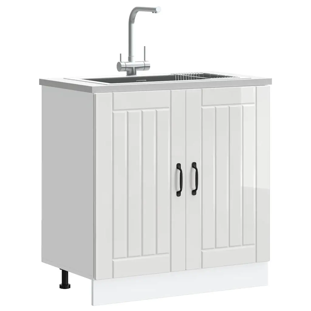 White Sink Base Cabinet Kitchen Storage Unit with Adjustable Feet Engineered