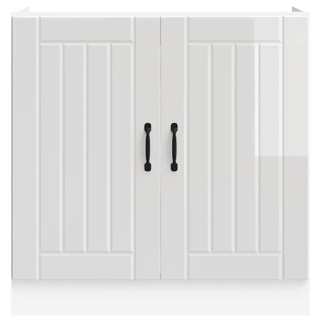 White Sink Base Cabinet Kitchen Storage Unit with Adjustable Feet Engineered