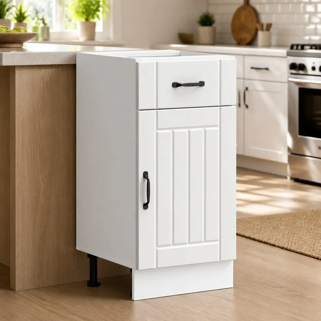 White Engineered Wood Kitchen Base Cabinet with Storage