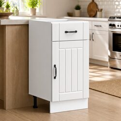 White Engineered Wood Kitchen Base Cabinet with Storage