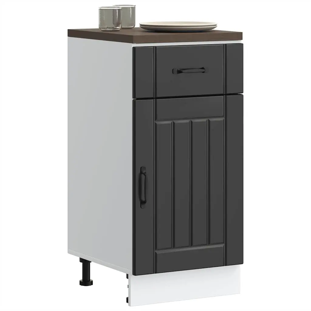 Black Engineered Wood Kitchen Base Cabinet with Adjustable Feet