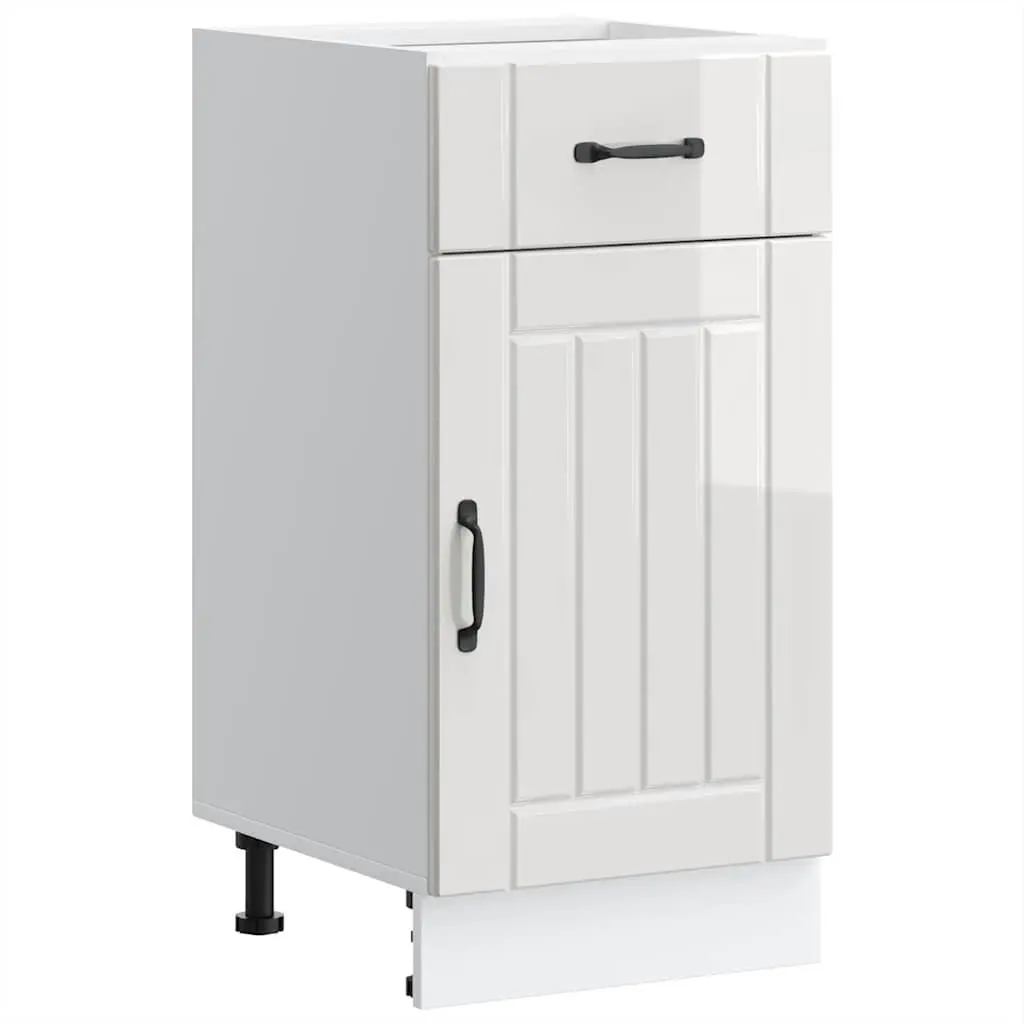Engineered Wood Sink Base Cabinet White High Gloss Storage Unit with Doors