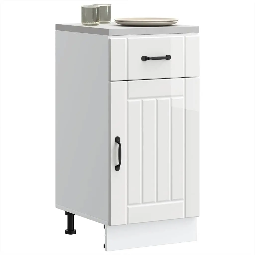 Engineered Wood Sink Base Cabinet White High Gloss Storage Unit with Doors