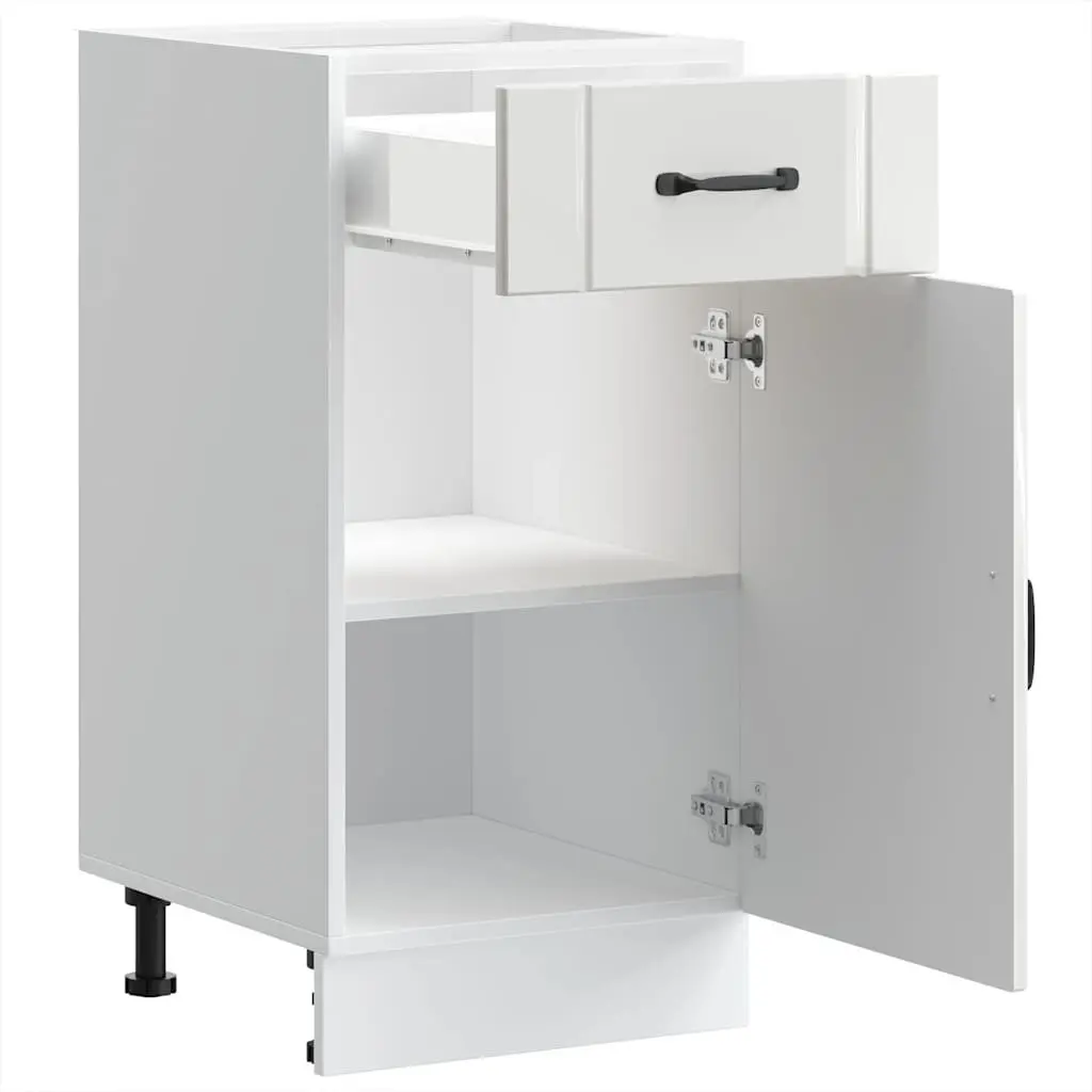Engineered Wood Sink Base Cabinet White High Gloss Storage Unit with Doors