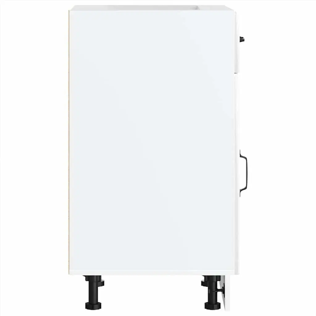 Engineered Wood Sink Base Cabinet White High Gloss Storage Unit with Doors