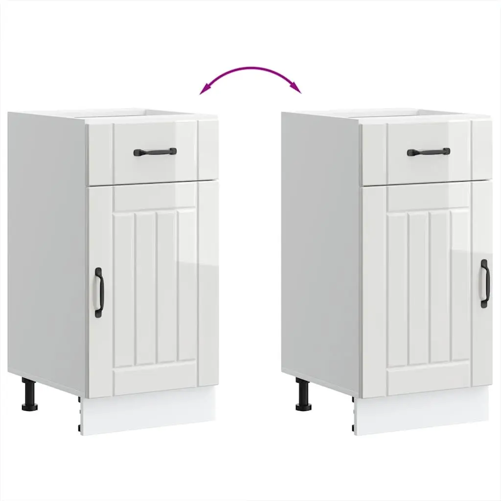 Engineered Wood Sink Base Cabinet White High Gloss Storage Unit with Doors