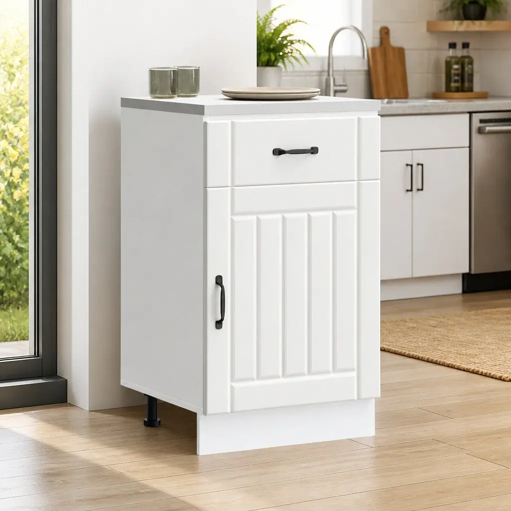 White Engineered Wood Kitchen Base Cabinet for Storage
