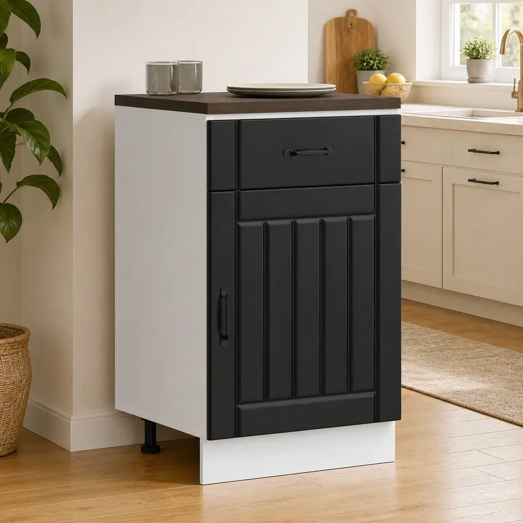 Black Engineered Wood Kitchen Base Cabinet for Storage